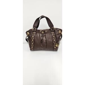 Michael Kors Ludlow Brown Buttery Soft Leather Satchel With Gold Studs, Hardware